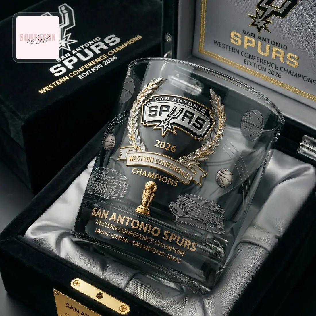 San Antonio Spurs 2026 Western Conference Champions Limited Edition Commemorative Gold Whiskey Glass