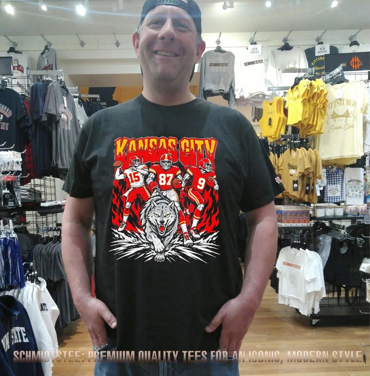 Kansas City Chiefs players and wolf illustration shirt