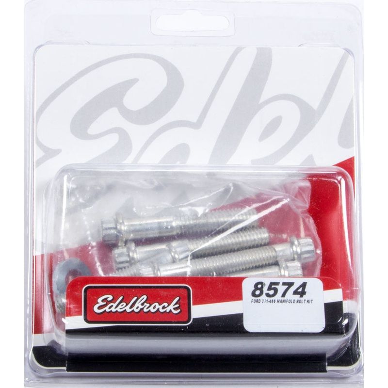 Edelbrock 8574 Intake Manifold Bolt Kit, Ford 351M & 400M, 3/8 in.-16 x 2.000 in, 12pt. Head, Cadmium Plated