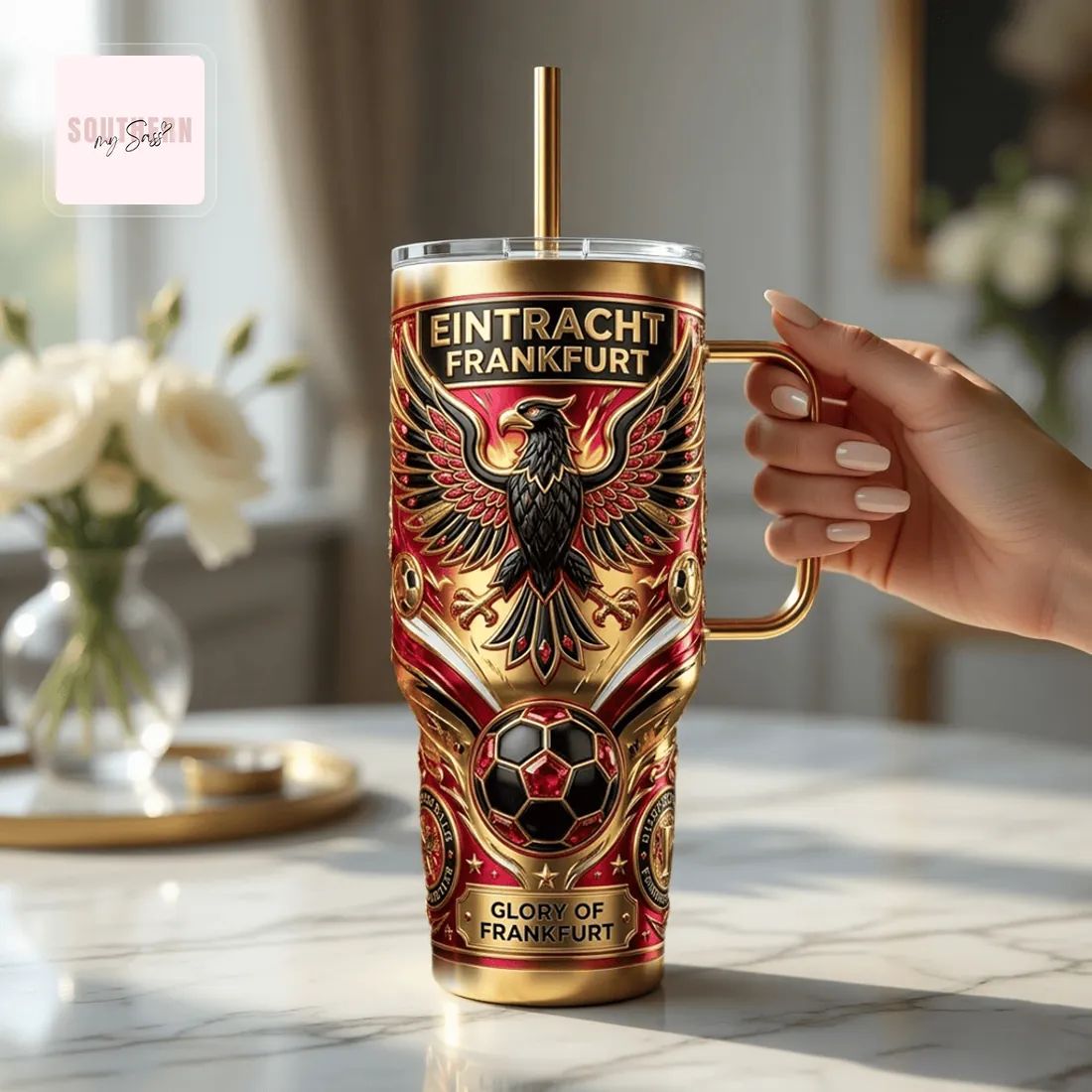 Eintracht Frankfurt Premium 3D Eagle 40oz Insulated Tumbler With Handle