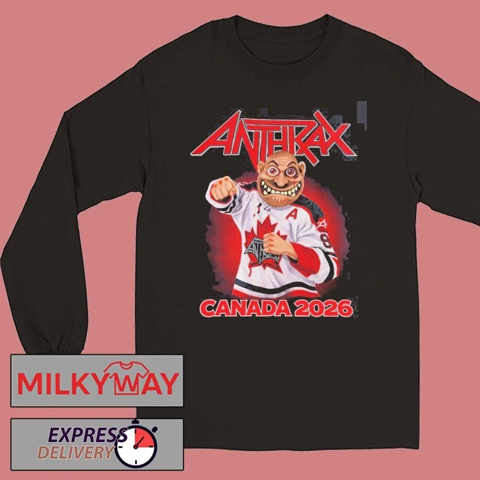 Anthrax Canada 2026 Tour Merch Tee No Man Mascot Canada Hockey Player Art Elbows Up T-Shirt