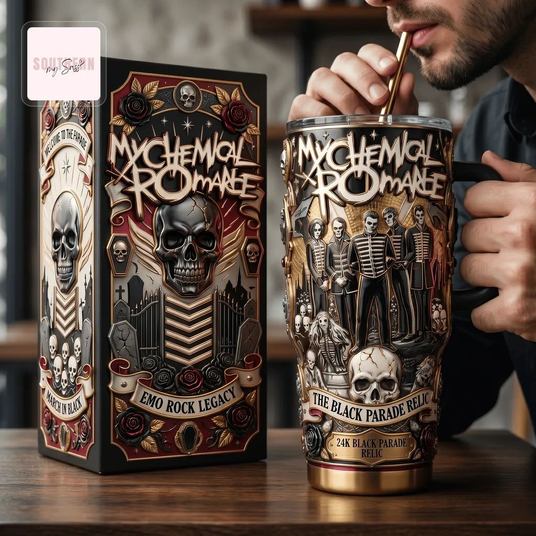 My Chemical Romance The Black Parade 30oz Premium Gold Relic Tumbler