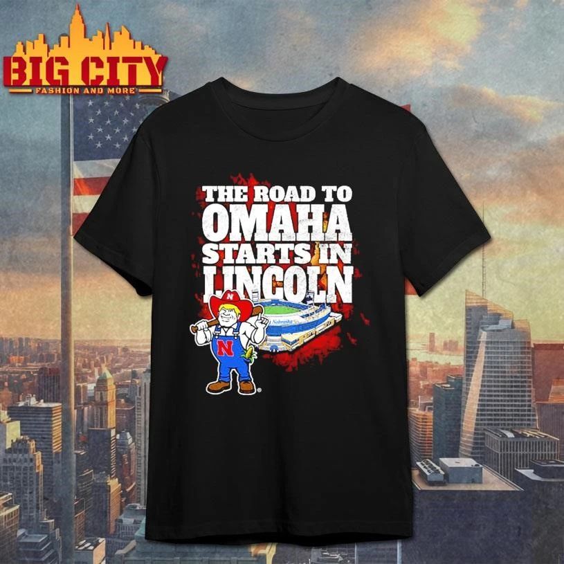 Something Inked Nebraska Cornhuskers Black The Road To Omaha Starts In Lincoln Shirt