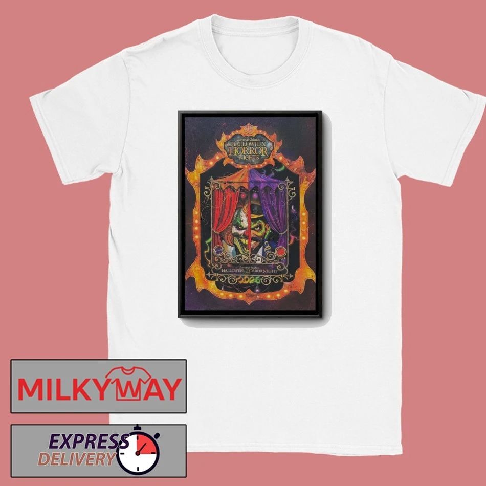 Poster Halloween Horror Nights 2026 Jack The Clown and Dr. Oddfellow shirt