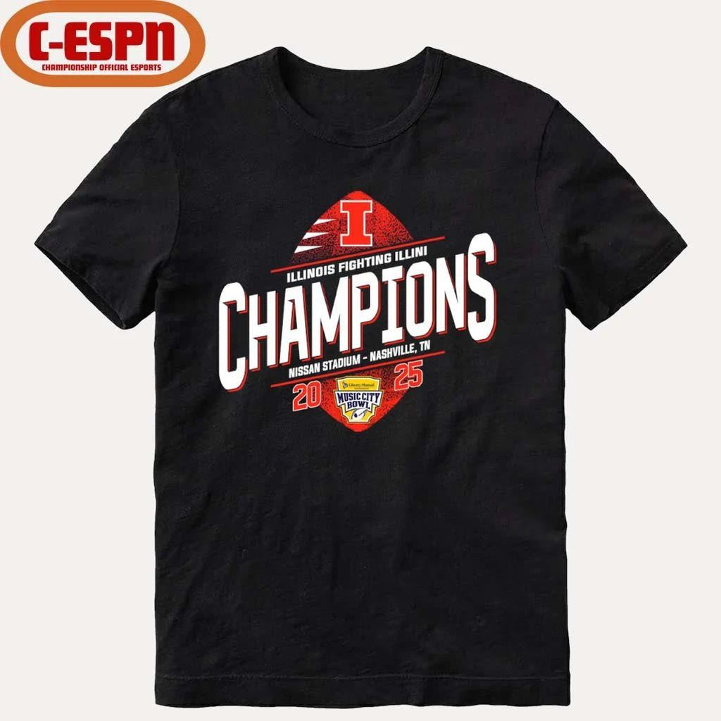 Illinois Fighting Football 2025 Music City Bowl Champions T-Shirt