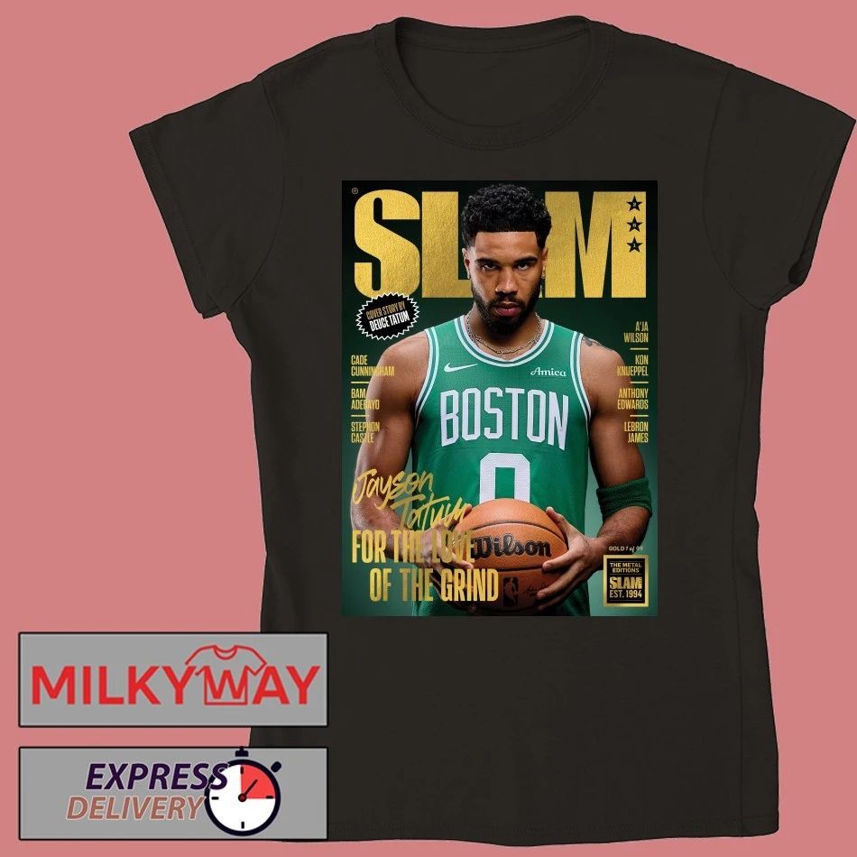Jayson Tatum On Slam 261 Magazine Boston Celtics Gold Metal Version shirt