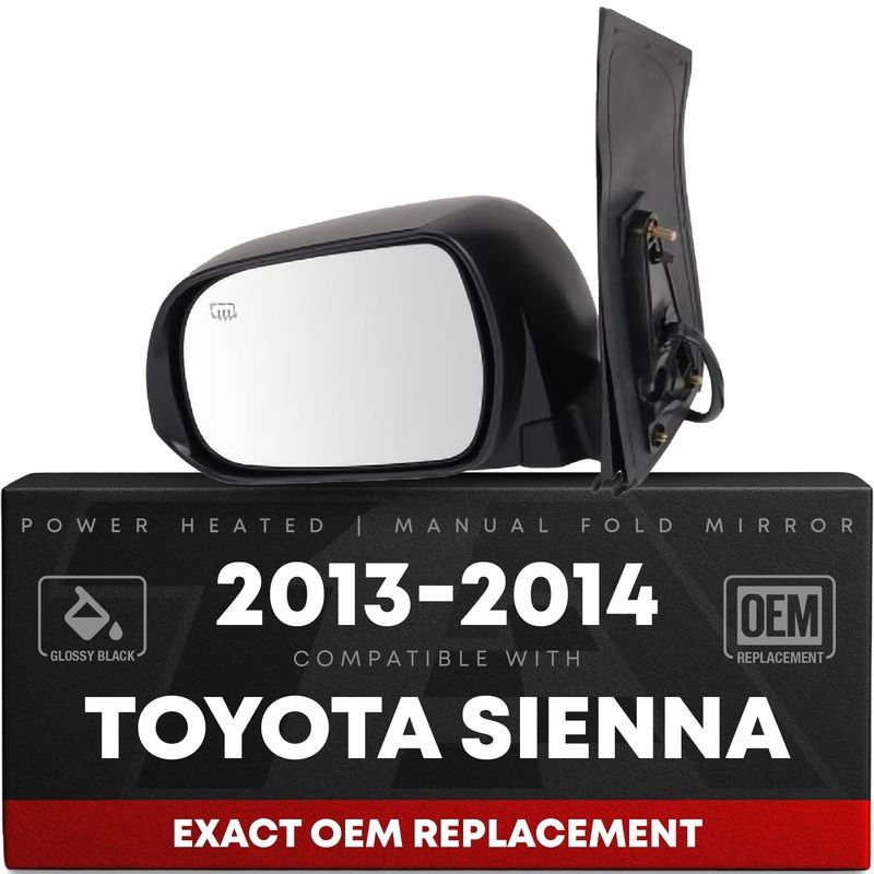 Driver Side Heated Power Side View Mirror – Compatible with 2013-2014 Toyota Sienna – Power Heated, Manual Folding – Paintable Textured Black Housing – OEM 8794008094C0