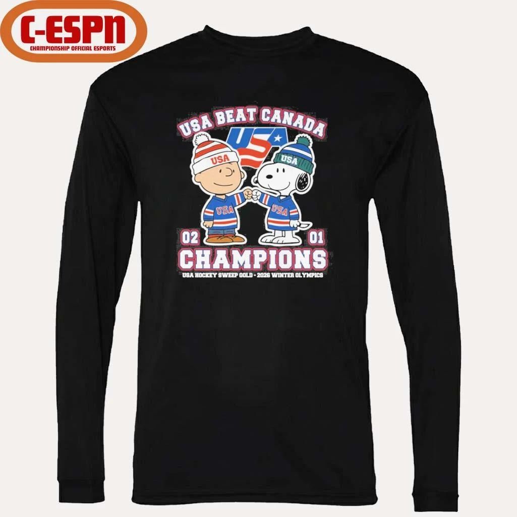 The Peanuts Fisbump USA Beat Canada Hockey Champions Shirt