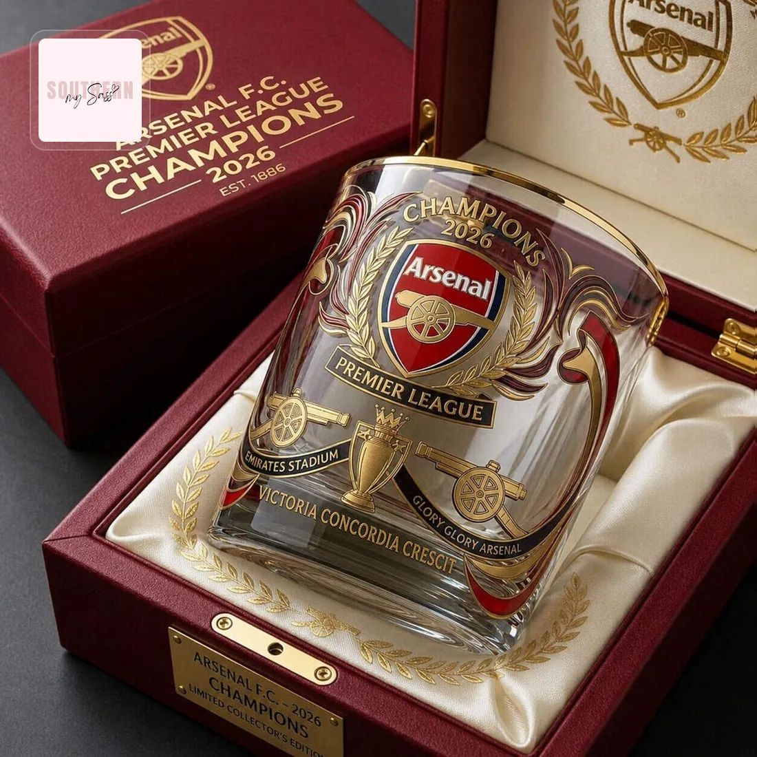 Arsenal Premier League Champions 2026 Commemorative Whiskey Glass