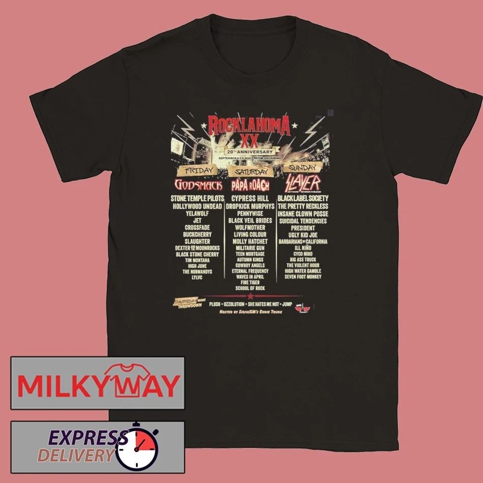 Rocklahoma 20th Anniversary 2026 Full Lineup In Pryor Oklahoma On September 4 5 6 2026 Two Sided T-Shirt