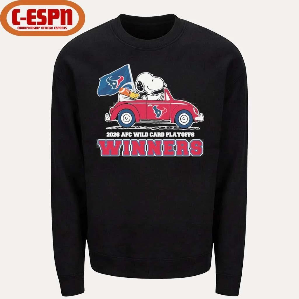 The Peanuts Driving Car X Houston Texans 2026 AFC Wild Card Winners Shirt