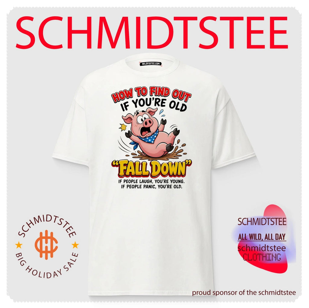How to find out if you’re old fail down if people laugh cartoon pig illustration shirt