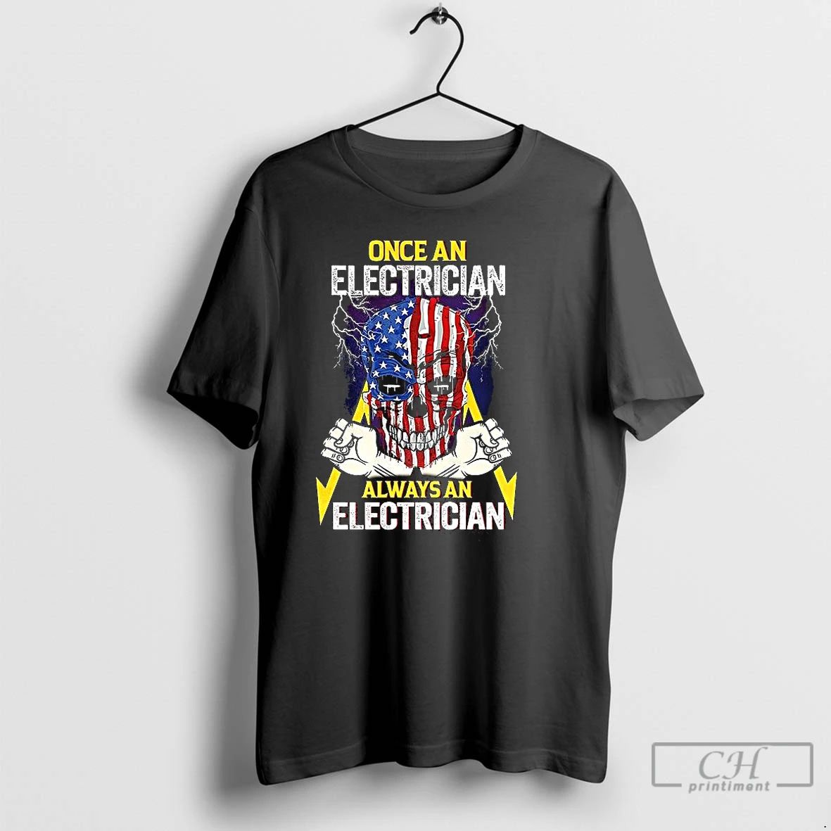 Classic Once An Electrician Always An Electrician Skull American Flag Lighting Graphic T Shirts