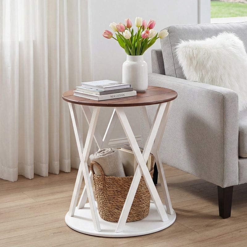 Round Two Tone Rustic Style Accent Table 19″ Dia x 21.5″H