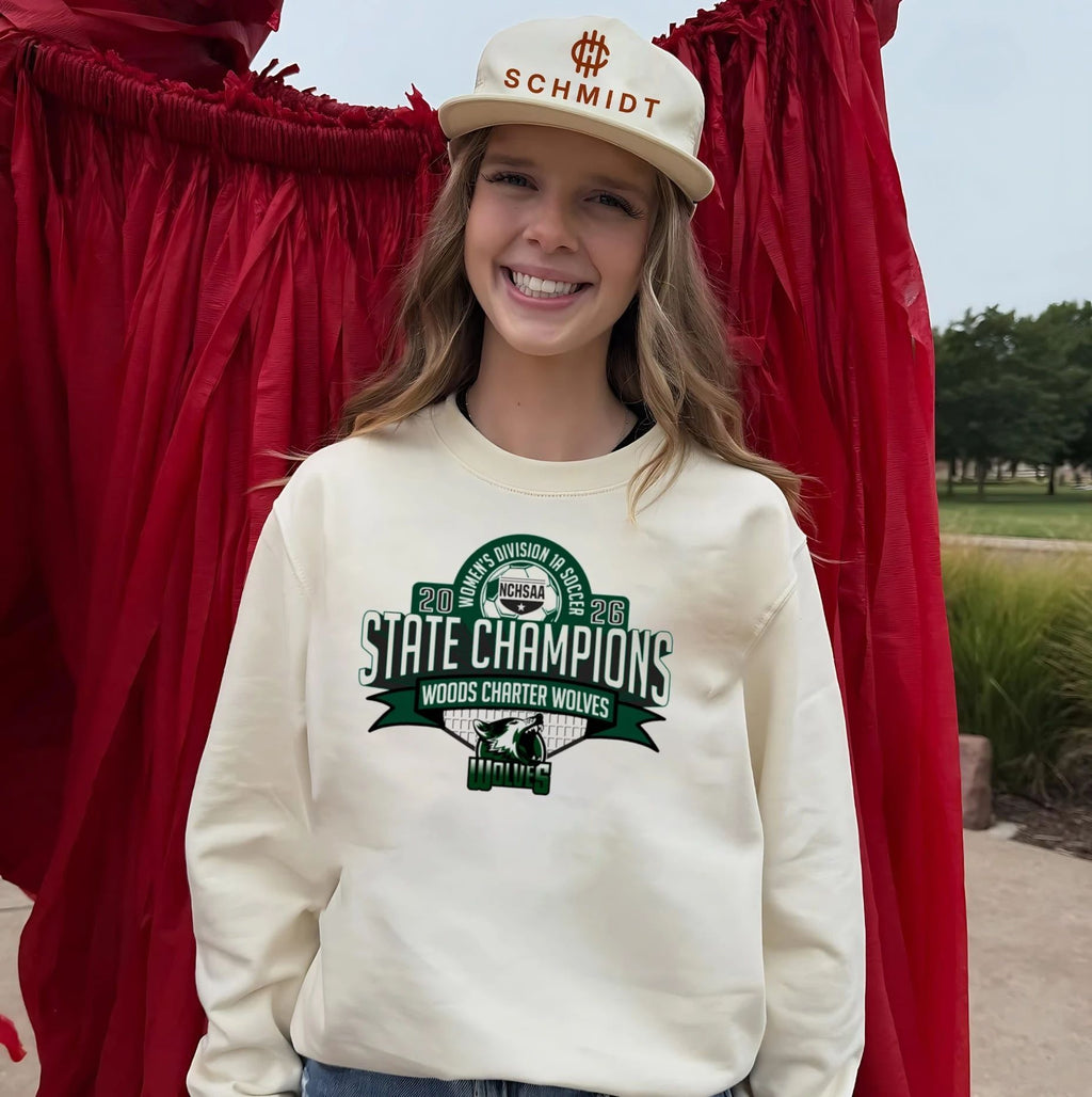 Woods Charter Wolves 2026 NCHSAA Women’s Division 1A Soccer Champions shirt