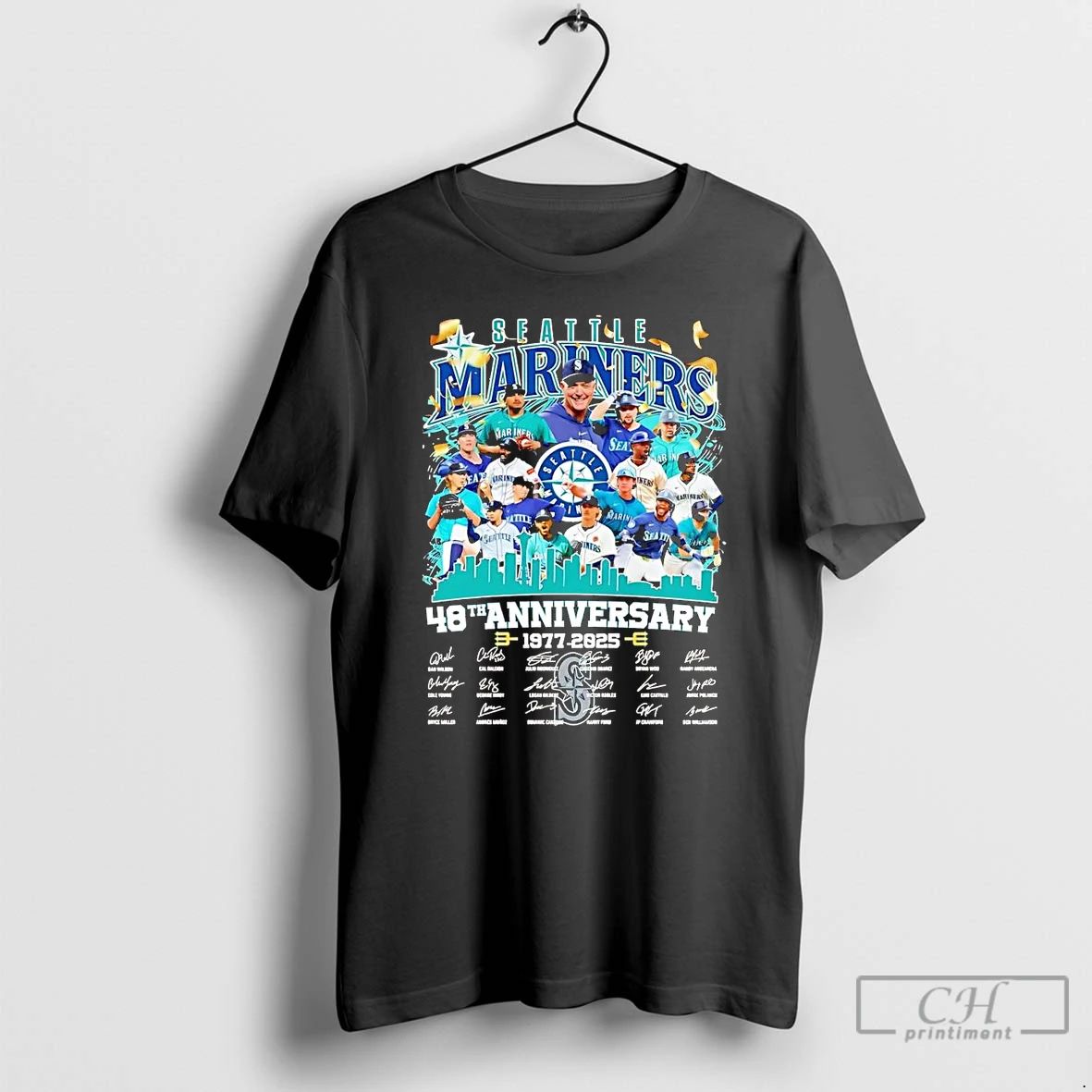 Classic Seattle Mariners 1977 2025 48th Anniversary Signatures T Shirts