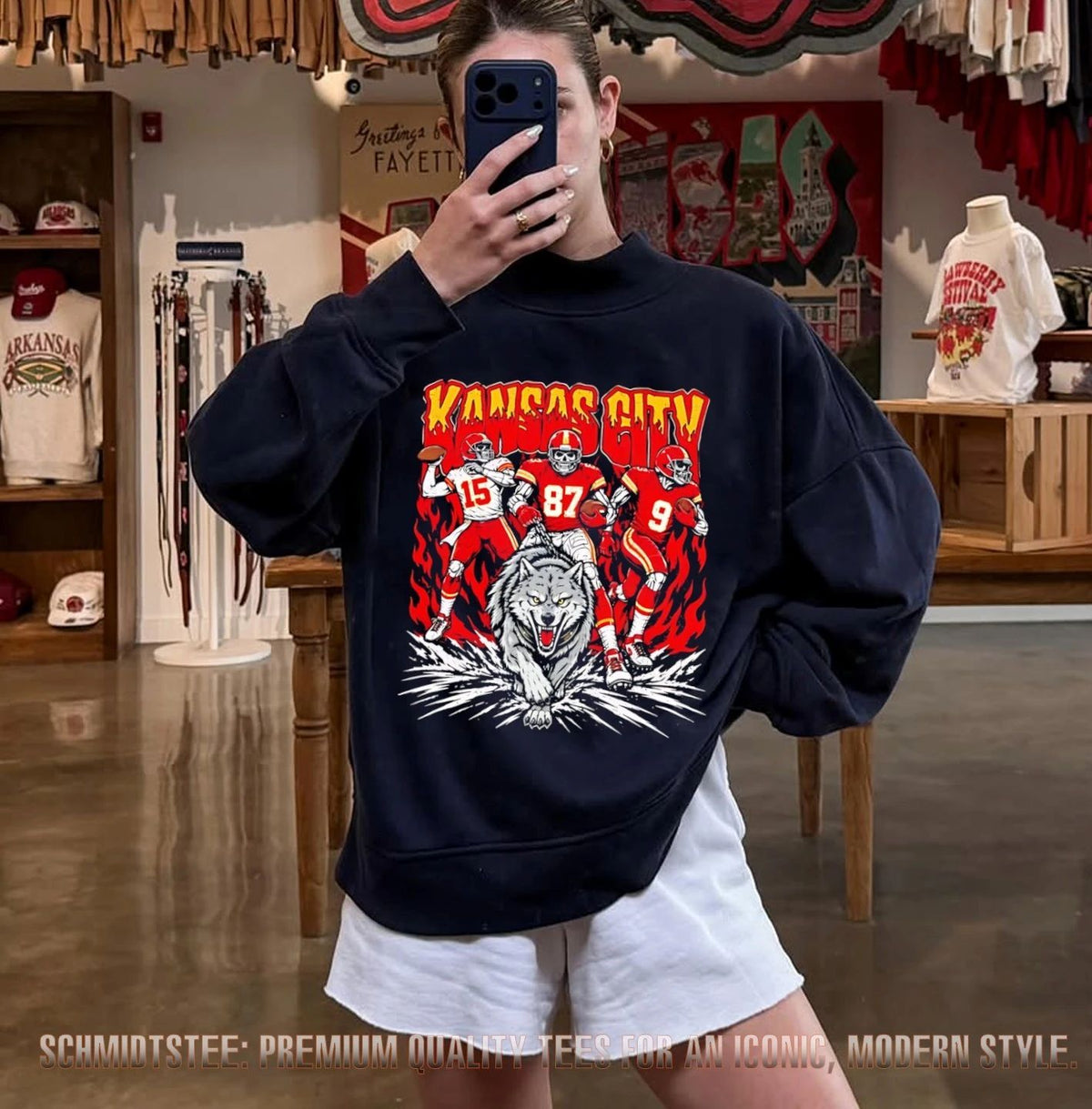 Kansas City Chiefs players and wolf illustration shirt