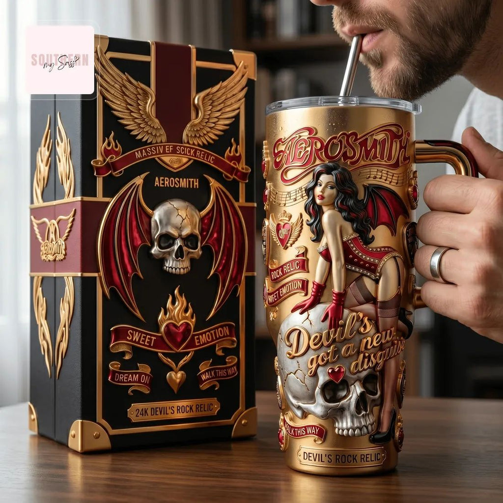 Aerosmith “Devil’s Got a New Disguise” Luxury 30oz Gold Embossed Tumbler