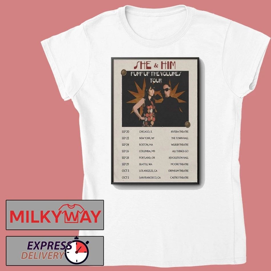 She & Him Pump Up The Volumes Tour 2026 Poster shirt