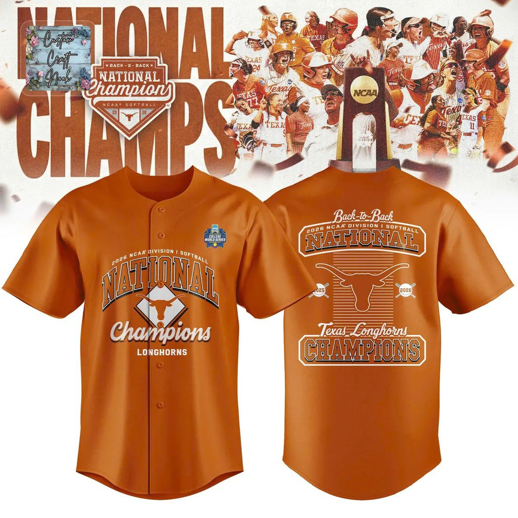 Texas Longhorns 2026 NCAA Softball National Champions Back to Back Commemorative Baseball Jersey