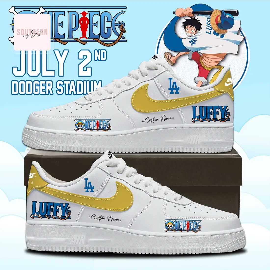 Dodgers One Piece Luffy Custom Personalized Air Force 1 Sneakers