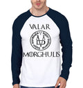 Valar Morghulis White And Navy Blue Raglan T-Shirt Hoodie, Sweatshirt | CoreVibeTees.com