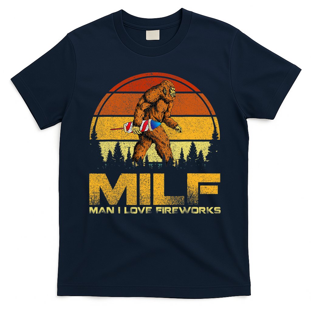 Vintage MILF Man I Love Fireworks Bigfoot Happy 4th Of July T-Shirt Hoodie, Sweatshirt | CoreVibeTees.com