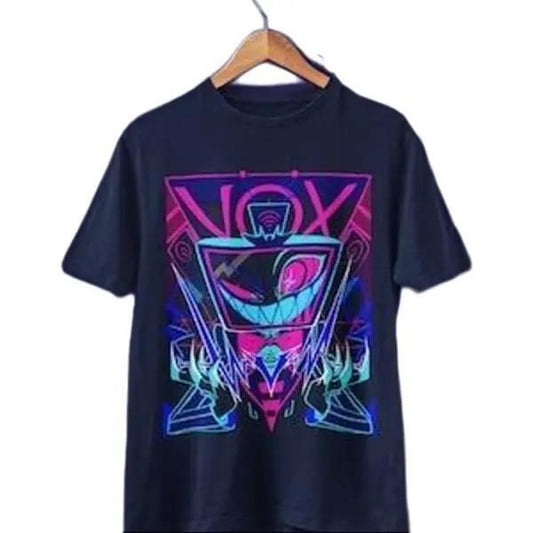 vox shirt, vox vaggie tshirt, vox pfp, alastor smile, charlie, vaggie, angel dust, husk, niffty, anime unisex shirt