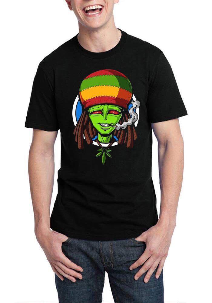 Psychedelic Rasta Alien Black Half Sleeve T-Shirt Hoodie, Sweatshirt | CoreVibeTees.com