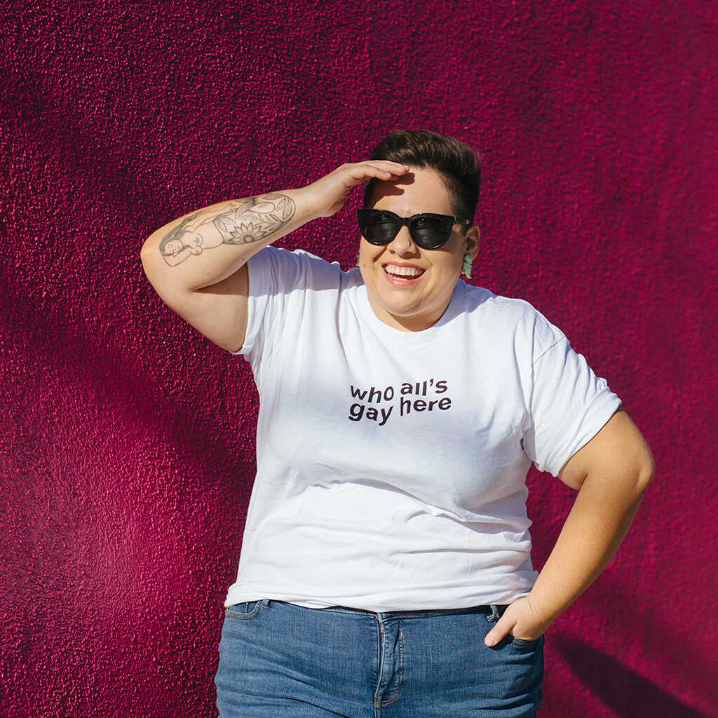 Who All‚Äôs Gay Here White Tee Hoodie, Sweatshirt | CoreVibeTees.com (Image 4)