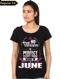 No Woman Is Perfect Except Those Born In June Black T-Shirt Hoodie, Sweatshirt | CoreVibeTees.com
