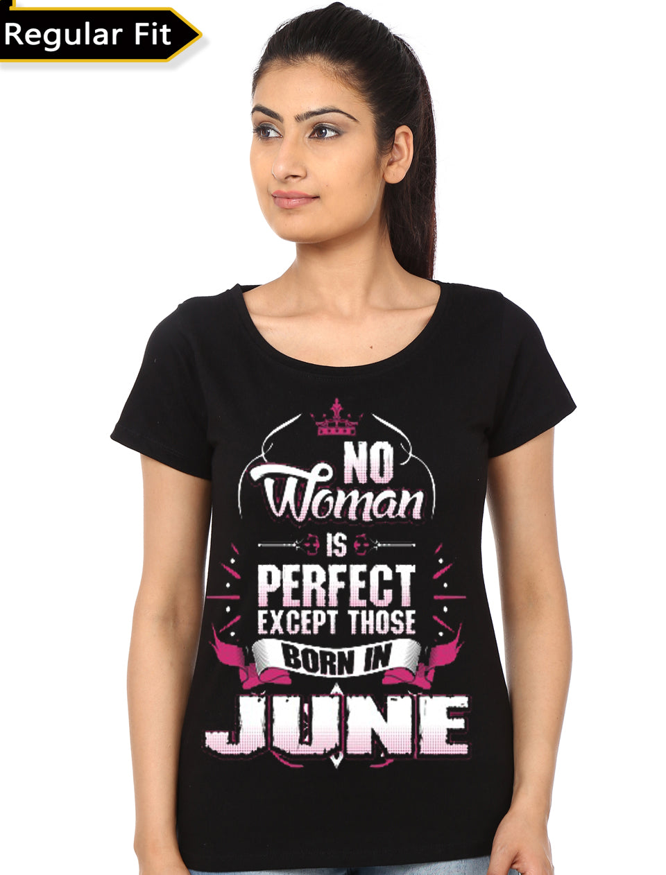No Woman Is Perfect Except Those Born In June Black T-Shirt Hoodie, Sweatshirt | CoreVibeTees.com