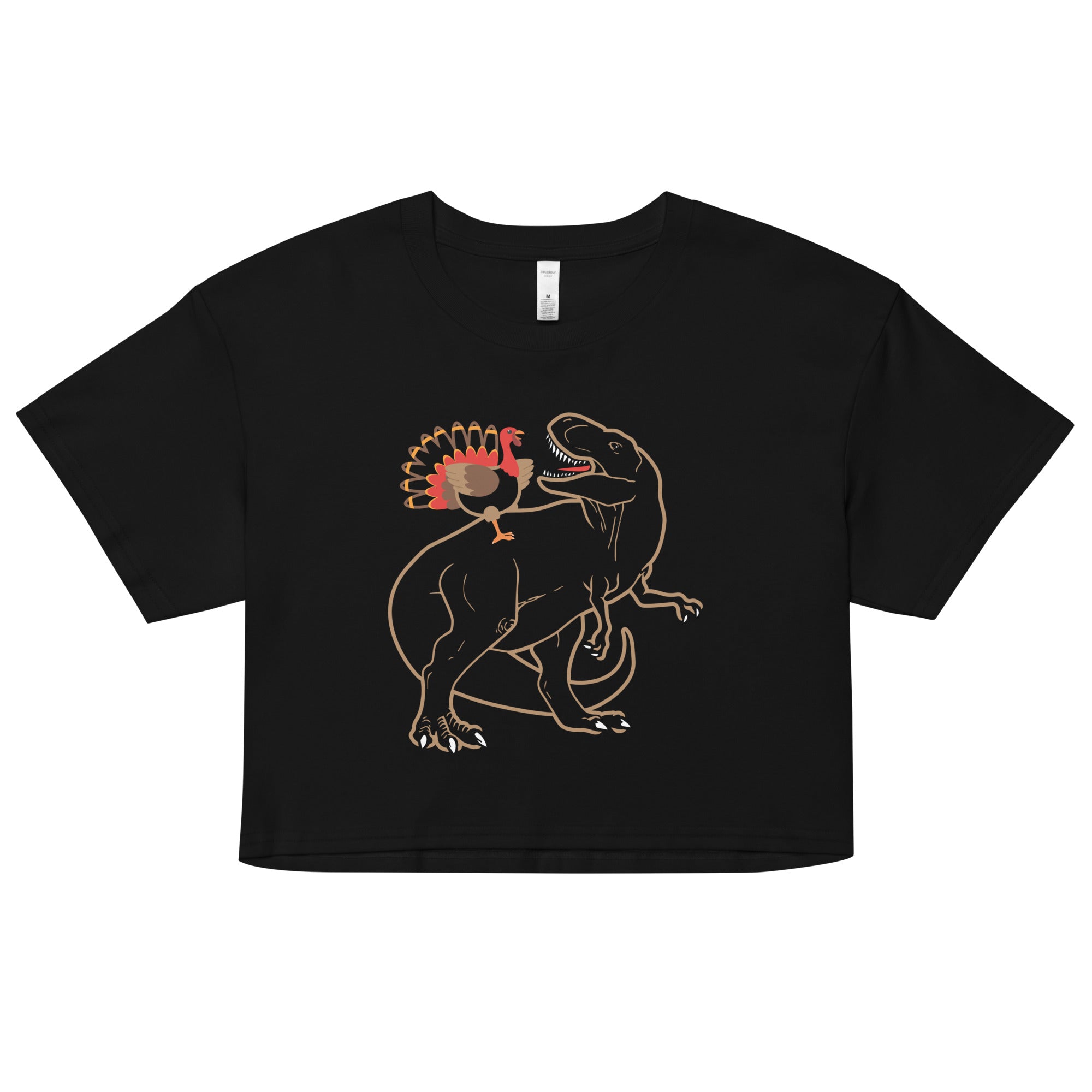 Turkey Riding T-Rex Women's Crop Tee Hoodie, Sweatshirt | CoreVibeTees.com