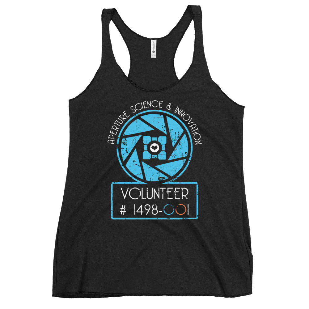 Aperture Science Volunteer Women's Racerback Tank T-Shirts, Hoodie, Sweatshirt | CoreVibeTees.com (Image 1)