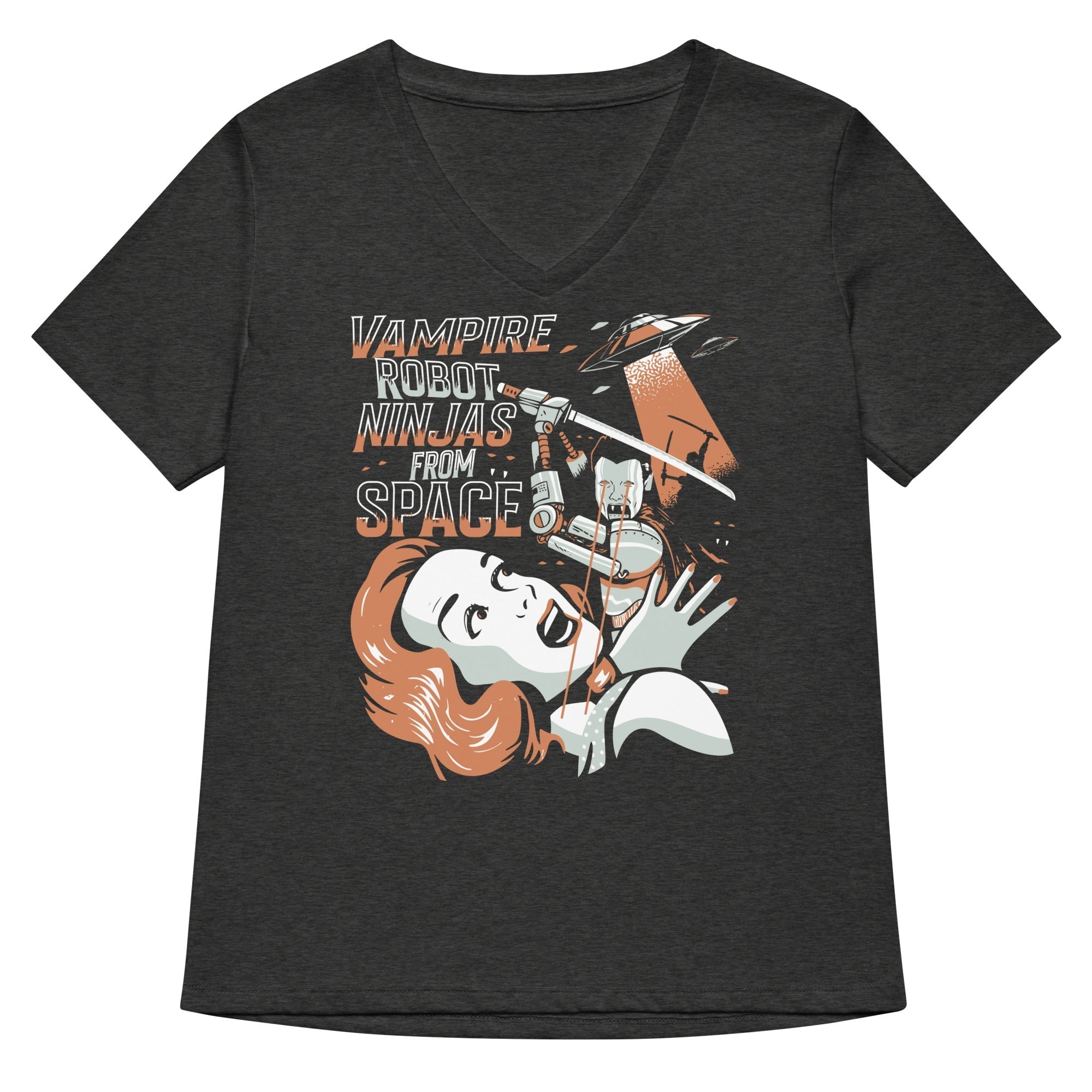 Vampire Robot Ninja From Space Women's V-Neck Tee Hoodie, Sweatshirt | CoreVibeTees.com (Image 3)