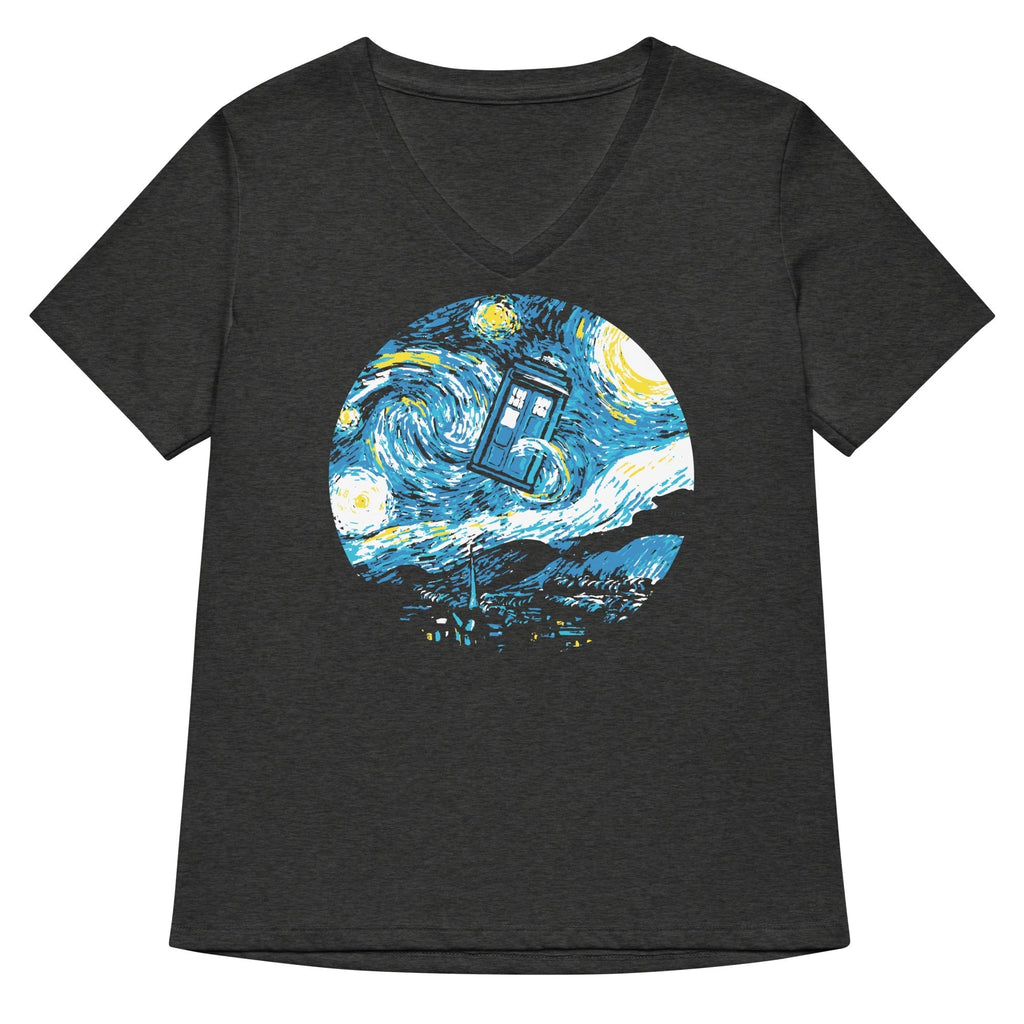 Starry Night Police Box Women's V-Neck Tee Hoodie, Sweatshirt | CoreVibeTees.com (Image 2)