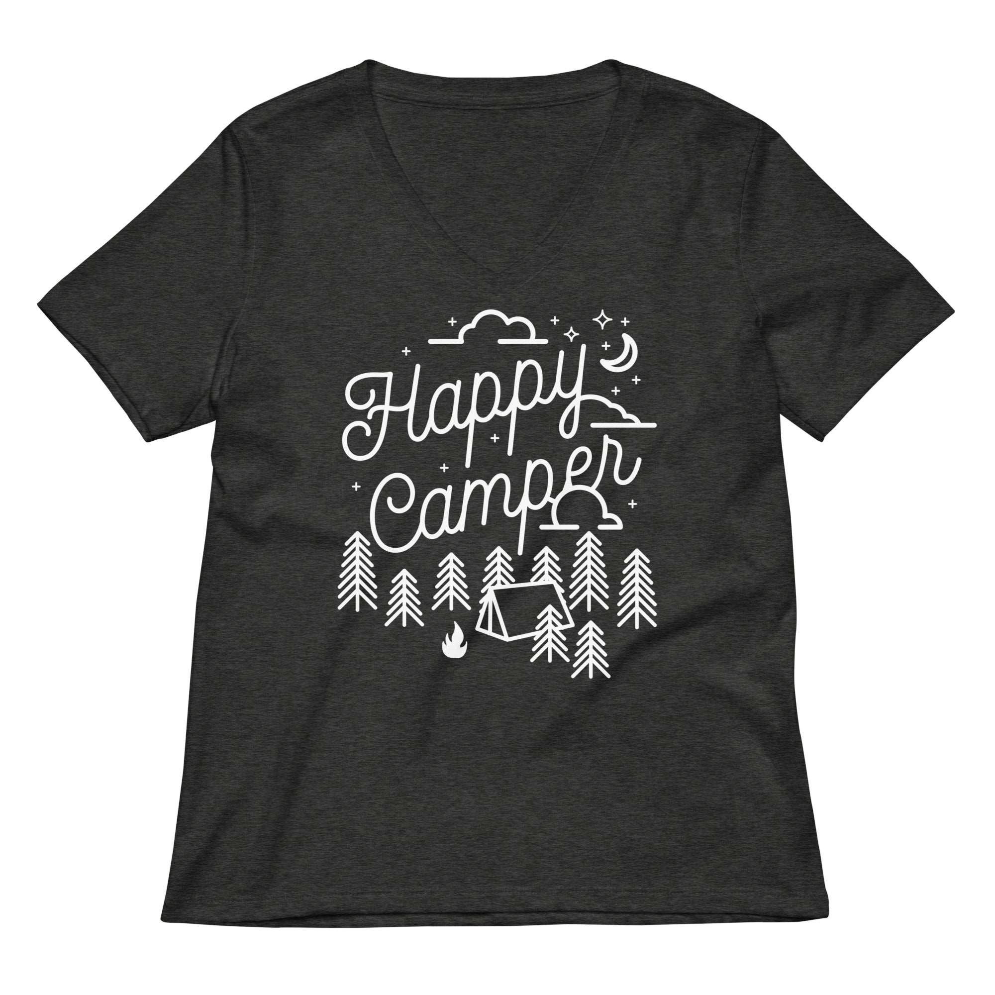 Happy Camper Women's V-Neck Tee Hoodie, Sweatshirt | CoreVibeTees.com (Image 1)