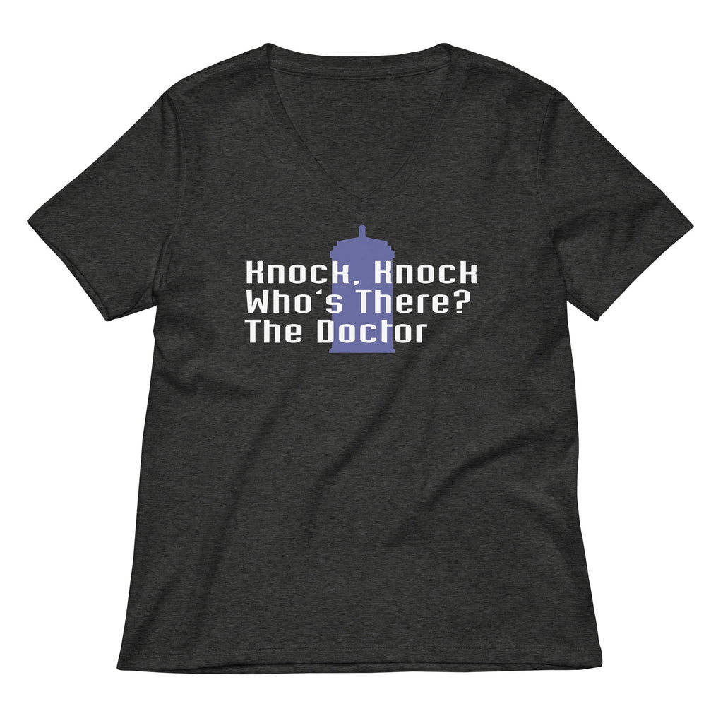 Knock Knock! Who's There? The Doctor Women's V-Neck Tee Hoodie, Sweatshirt | CoreVibeTees.com (Image 1)