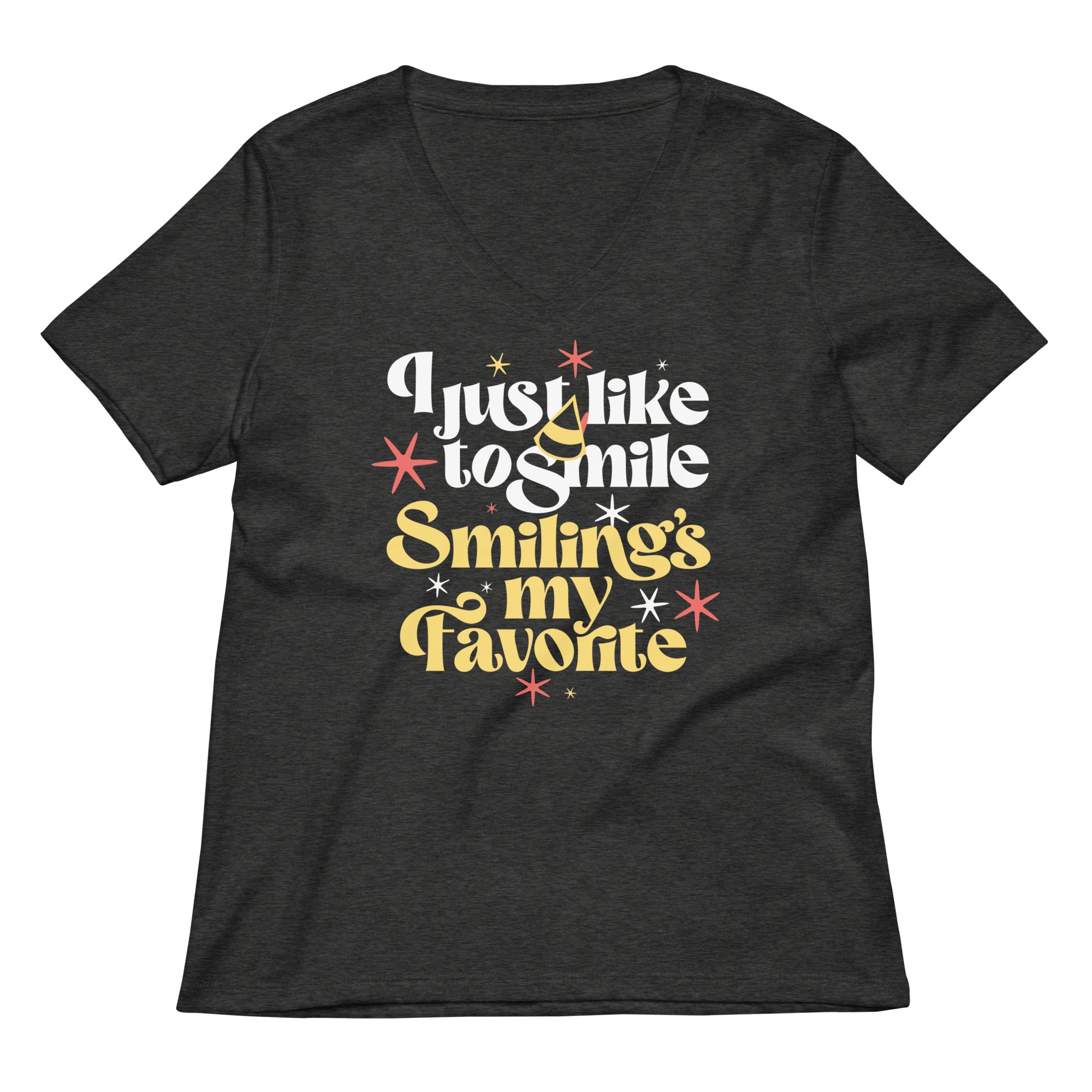 I Just Like To Smile Smiling's My Favorite Women's V-Neck Tee Hoodie, Sweatshirt | CoreVibeTees.com (Image 3)
