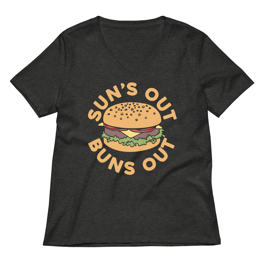 Sun's Out Buns Out Women's V-Neck Tee Hoodie, Sweatshirt | CoreVibeTees.com (Image 3)