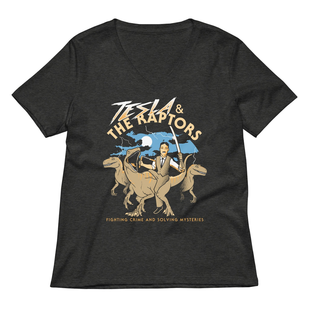 Tesla & The Raptors Women's V-Neck Tee Hoodie, Sweatshirt | CoreVibeTees.com (Image 3)