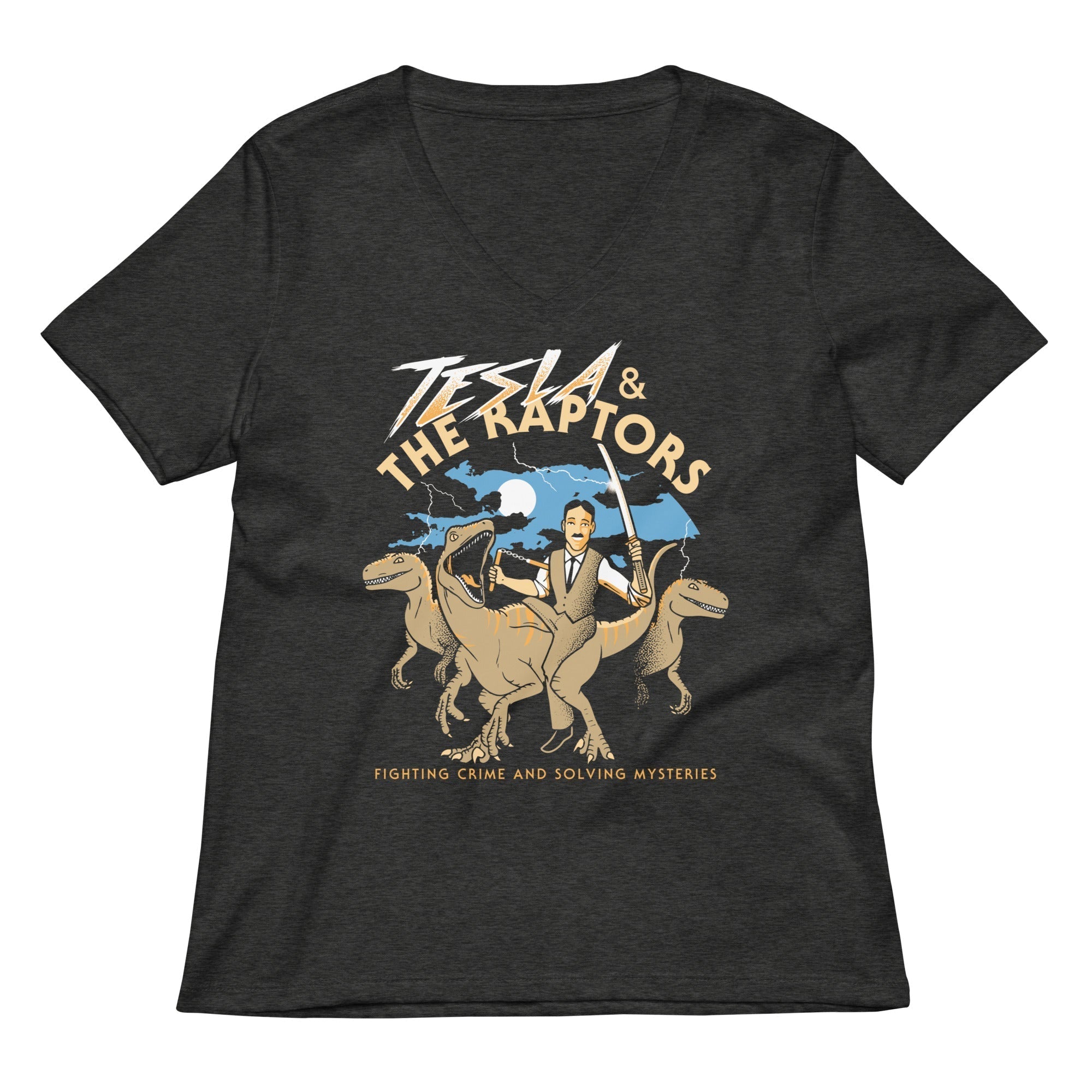 Tesla & The Raptors Women's V-Neck Tee Hoodie, Sweatshirt | CoreVibeTees.com (Image 3)