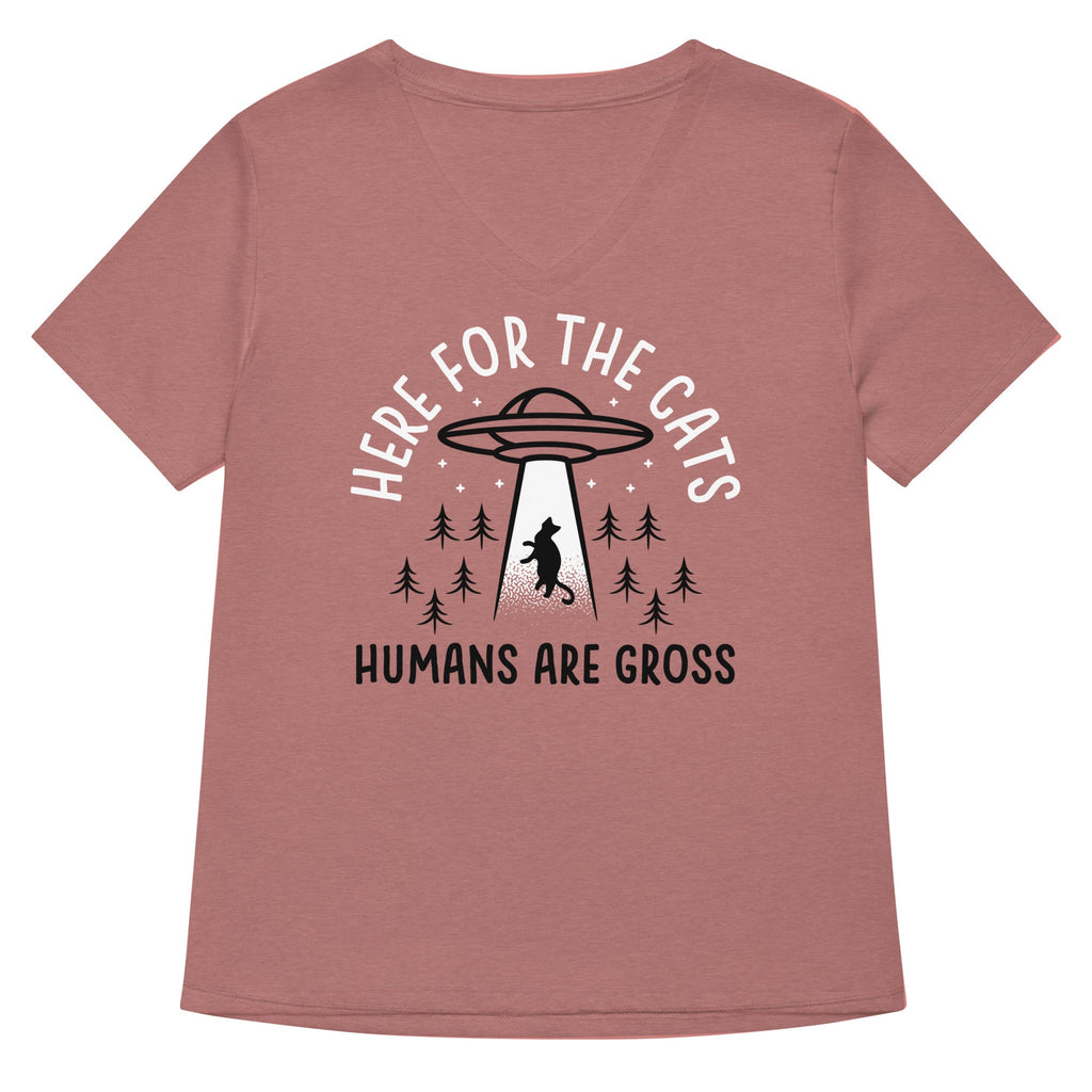 Here For The Cats, Humans Are Gross Women's V-Neck Tee Hoodie, Sweatshirt | CoreVibeTees.com (Image 2)