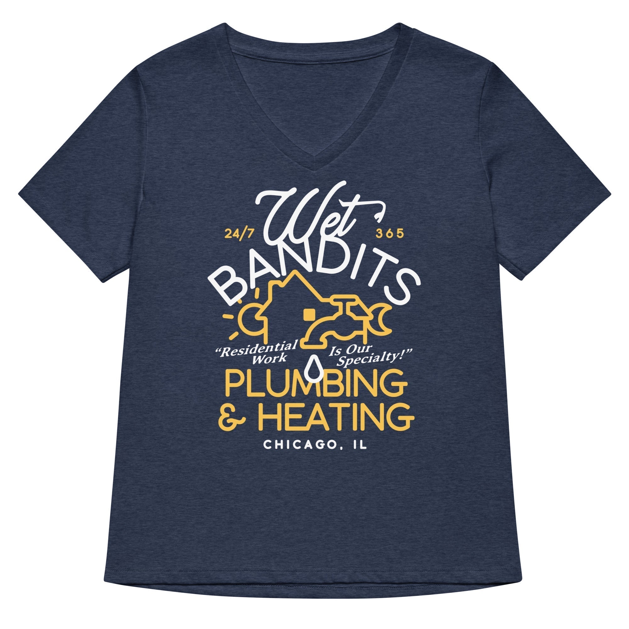 Wet Bandits Plumbing & Heating Women's V-Neck Tee Hoodie, Sweatshirt | CoreVibeTees.com (Image 2)