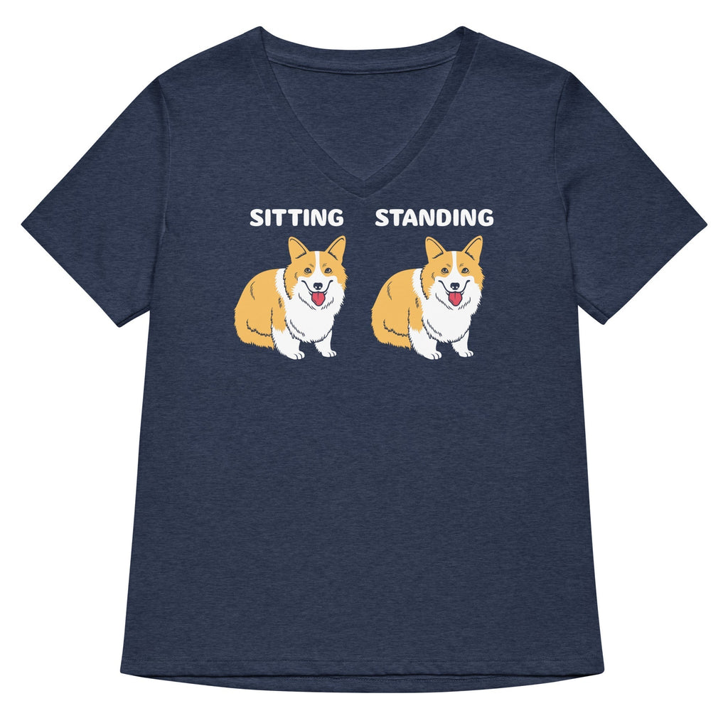 Corgi Sitting And Standing Women's V-Neck Tee Hoodie, Sweatshirt | CoreVibeTees.com (Image 3)