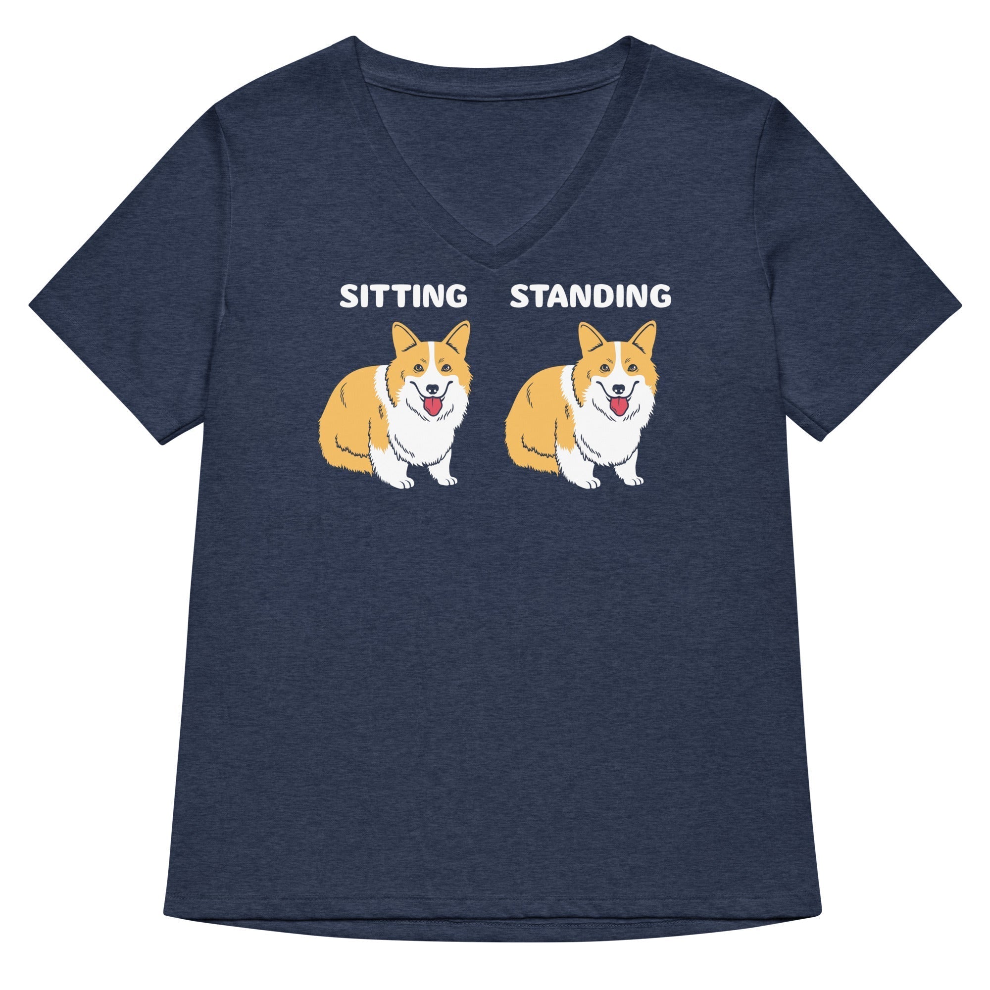 Corgi Sitting And Standing Women's V-Neck Tee Hoodie, Sweatshirt | CoreVibeTees.com (Image 3)