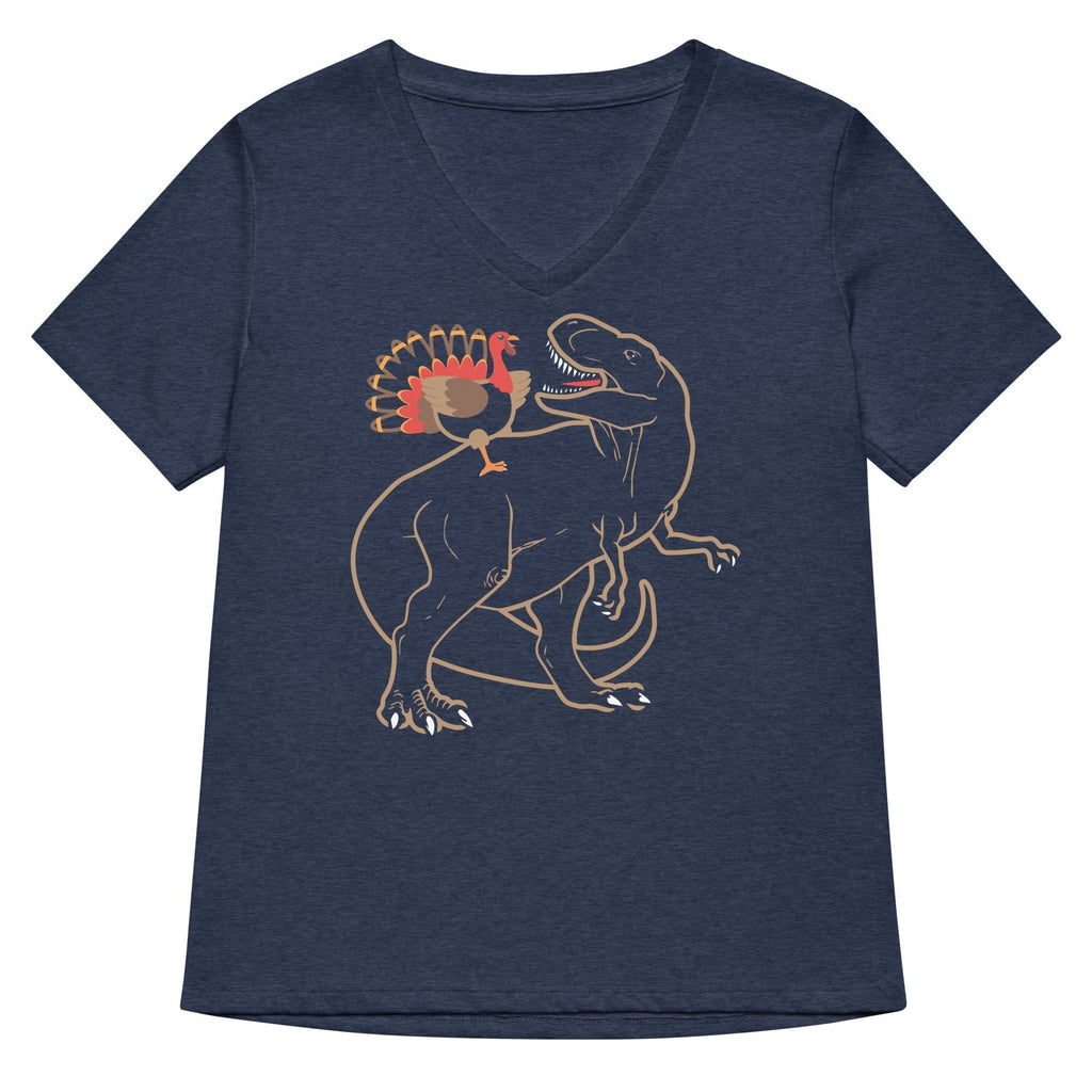 Turkey Riding T-Rex Women's V-Neck Tee Hoodie, Sweatshirt | CoreVibeTees.com (Image 2)
