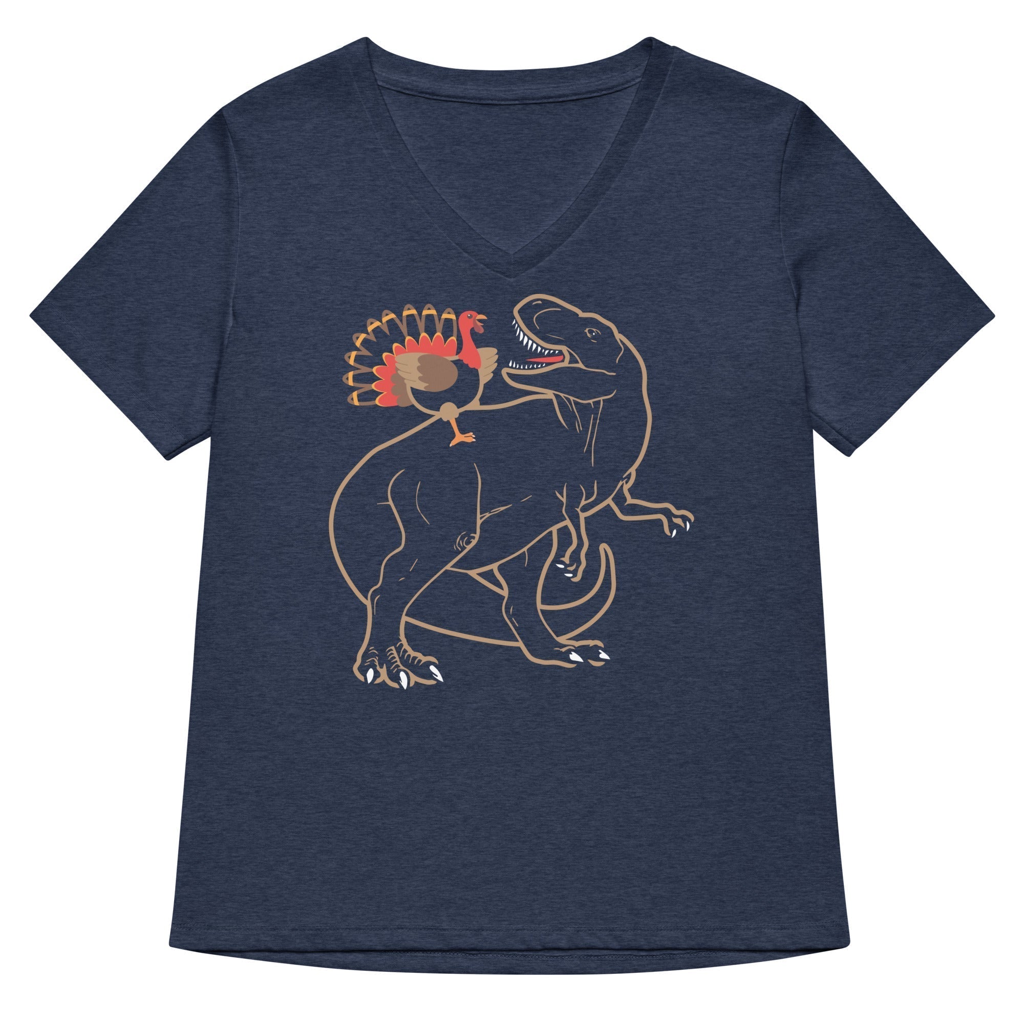 Turkey Riding T-Rex Women's V-Neck Tee Hoodie, Sweatshirt | CoreVibeTees.com (Image 2)