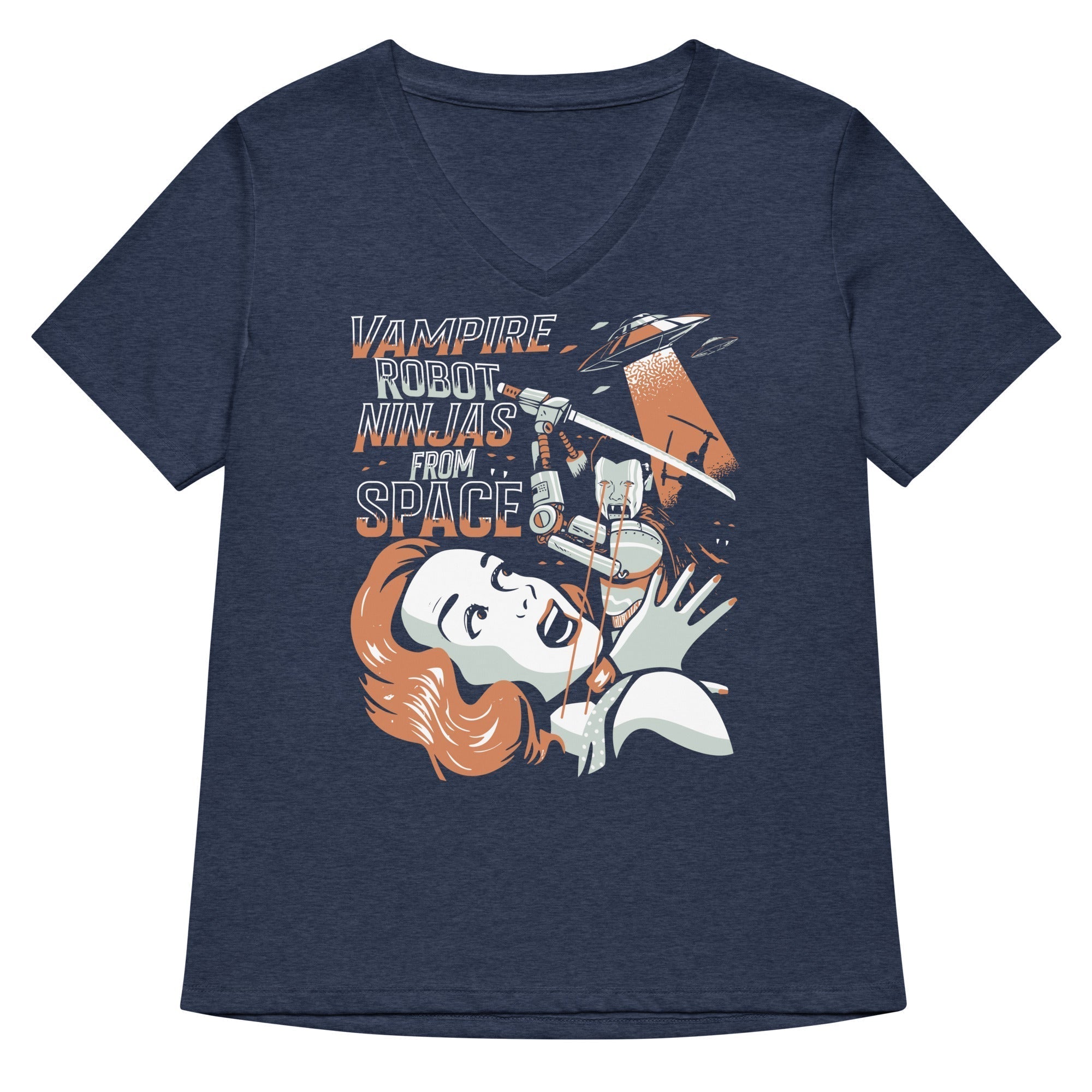 Vampire Robot Ninja From Space Women's V-Neck Tee Hoodie, Sweatshirt | CoreVibeTees.com (Image 2)