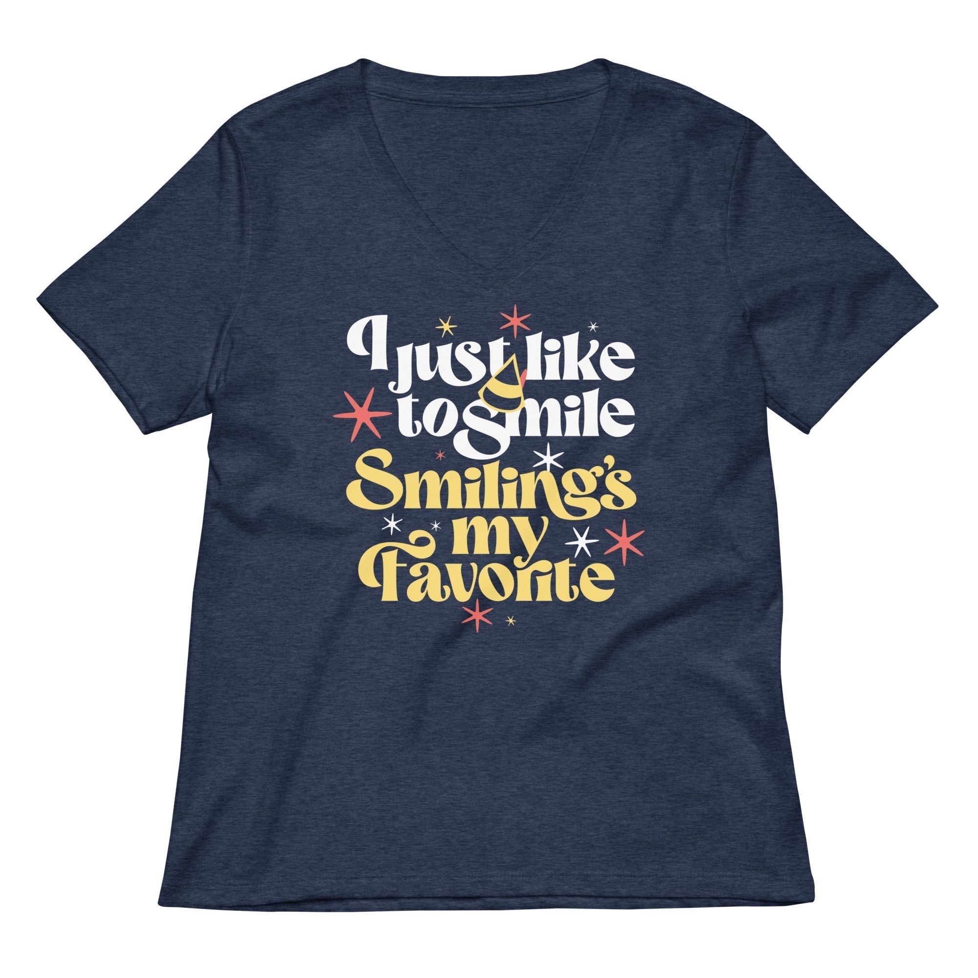 I Just Like To Smile Smiling's My Favorite Women's V-Neck Tee Hoodie, Sweatshirt | CoreVibeTees.com (Image 2)